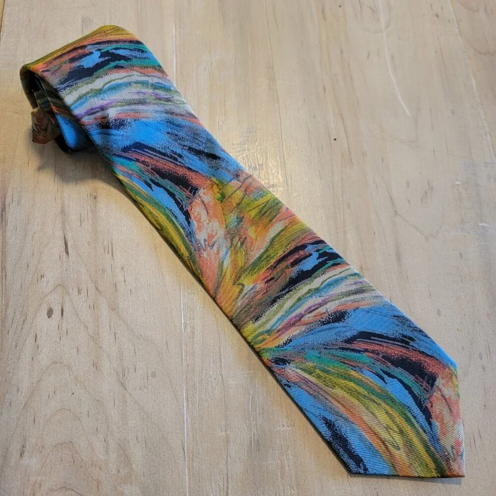 Vintage Bugle Boy Tie Men’s Necktie 90’s Colorful Splatter Print Rainbow USA‎